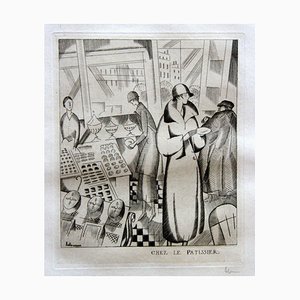 Chez Le Patissier - Original Etching by J.E. Laboureur - 1924 1913