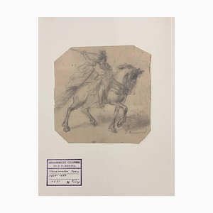 Soldier on horseback - Original Pencil Drawing by I. Kramskoi - 1970 ca. 1870 ca.