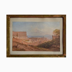 Veduta di Palazzo Reale di Napoli - XIX secolo - Acquarello - Moderno