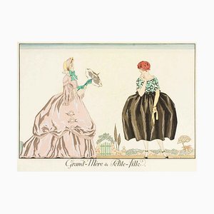 Pochoir Grand-mere et Petite-fille par G. Barbier - 1920 1920