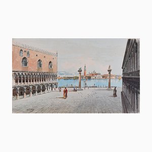 Venecia, Piazza San Marco - Acuarela original de A. Guidotti, principios del siglo XX