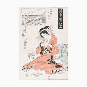 Stampa The Courtesan - Original Woodblock di Eisen Keisai - Prima metà 1800, prima metà XIX secolo