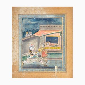 Miniatura india - Lucha entre Durga y Mahishasura - Siglo XIX, siglo XIX