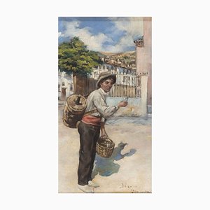 The Wine Seller - Oil on Wooden Panel signed ''Blanco Granada'' - 19th Century 19th Century