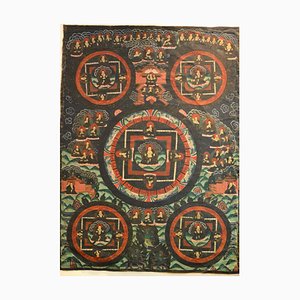 Buddha Mudra Mandala - Thangka tibetano vintage - inizio XX secolo