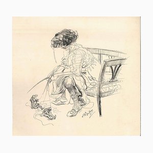 The Manipulator - Original Ink Drawing by Lac Man Early 20th century