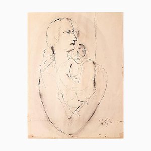 Donna con bambino - Disegno originale ad inchiostro di Aurelio De Felice - 1959 1959