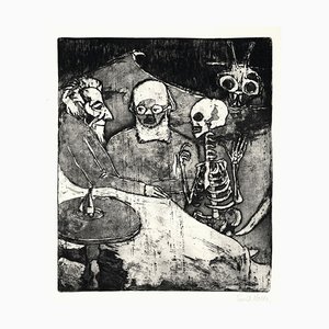 Patient, Docteur, Mort et Diable - Gravure à l'Eau-Forte et Aquatinte par E. Nolde, 1911 1911