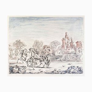 Cavalli e Rovine (Horses and Ruins) - Original Lithograph by Giorgio De Chirico 1954