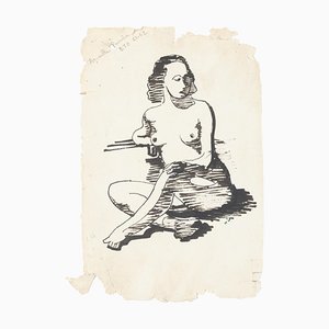 Nude Woman - Original China Ink Drawing - Mid 20th Century Mid 20th Century