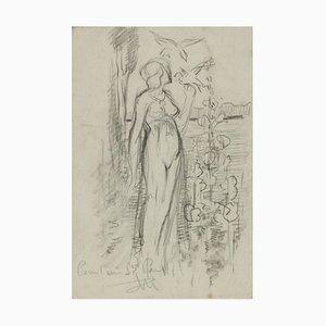 Eden - Original Bleistiftzeichnung von Max Théron - Frühes 1900 Frühes 20. Jahrhundert