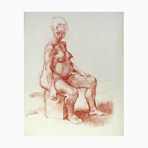 Pregnancy - Original Sanguine Drawing by Jean Carton - Mid 20th 20th Century mid 20th century