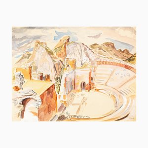 The Ancient Theater - Watercolor on Paper de ME Wrede - Mid-Century Mid-Century 20th Century