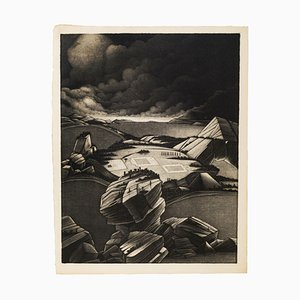 Desolate Landscape - Original Mezzotint by Michel Estèbe - Late 1900 Late 1900