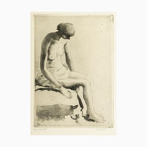 Pensive Nude - Aguafuerte y aguatinta de Anna Bass - Finales del siglo XX Finales del siglo XX