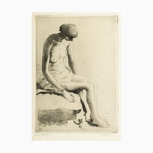 Pensive Nude - Etching and Aquatint by Anna Bass - Late 20th Century Late 20th Century