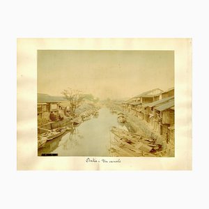 Voie navigable à Osaka - Impression à l'albumine Colorée à la Main 1870/1890 1870/1890