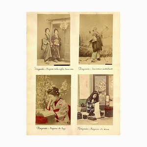 Ritratti antichi raffiguranti donne di Nagasaki - Stampa dipinta a mano adalbum 1870/1890 1870/1890