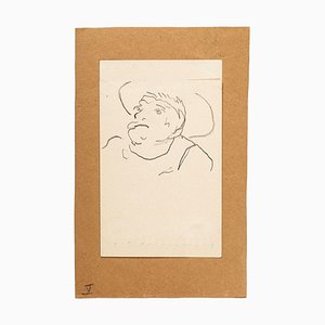 Man On Postcard - Original China Ink Drawing on Paper - Early 20th Century Early 20th Century