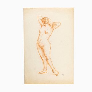 Femme Nue - Dessin au Crayon d'Origine Fin 19ème Siècle, Fin 19ème Siècle