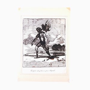 Wayfarer - Original Ink Drawingh by Edmé-Jean Pigal - Mid 1800 Mid 19th Century