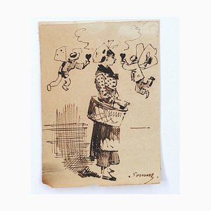 Mujer - Dibujo original en tinta de H. Somm - Finales del siglo XIX Finales del siglo XIX
