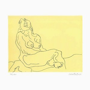 Sentado Female Desnuda - Original Etching de D. Catatore - años 70