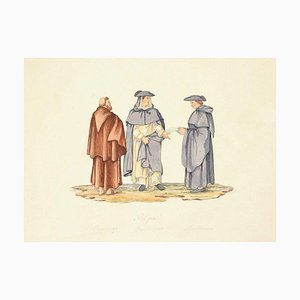 Religious Men - Colored Etching After F. Ferrari by G.B. Cipriani 1822
