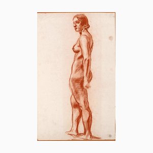 Stehender Weiblicher Akt - Kohlezeichnung von M. Roche - Frühes 1900 Frühes 20. Jahrhundert