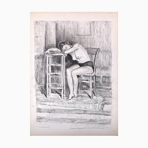Femme Assise - Original Charcoal Drawing on Paper - Fine XX Secolo