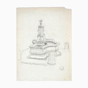 Paul Garin, the Fountain, anni '50, Disegno a carboncino originale su carta