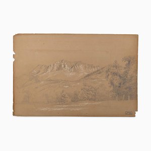 Alpine Landscape - Weiße Kreide auf Braunem Papier von MH Yvert - Spätes 1800 Spätes 19. Jh