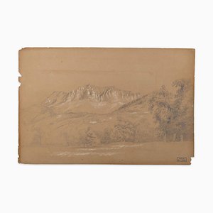 Paysage Alpin - Craie Blanche sur Papier Marron par MH Yvert - Fin 1800 Fin 19ème Siècle