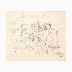 In Good Company - Dessin au Fusain Original par Paul Garin - 1950s 1950s