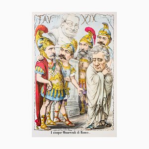 Litografia I Cinque Onorevoli di Roma - Litografia originale di A. Maganaro - metà XIX secolo, fine XIX secolo