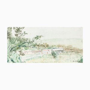 Landscape - Original Watercolor by S. Goldberg - Mid 20th 20th Century Mid 20th Century