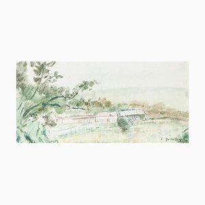 Landscape - Original Watercolor by S. Goldberg - Mid 20th Century Mid 20th Century