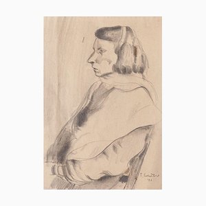 Portrait - Dessin au Pluie Original par T. Gertner - 1941 1941