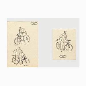 Biker - Original Tuschezeichnung von Maurice Berdon - Mid 20th Century Mid 20th Century