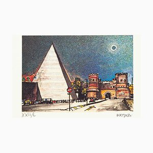 Aguafuerte Piramide Cestia - Rome - Original de Giuseppe Megna - 1972 1972