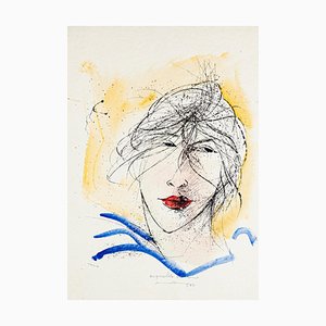 Visage de Femme - Lithographie Originale par Mario Ceriacca - Fin 20ème Siècle
