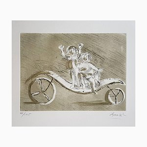 Mileto and Giulia in a Green Carriage - Original Etching by Giacomo Manzù 1970