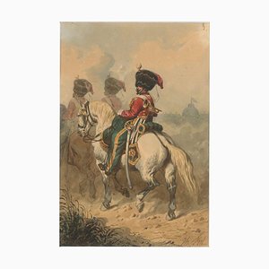 Cavalry - Ink China Original et Aquarelle par Theodore Fort - 1844 ca. 1844