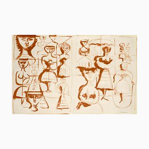 Illustrated Greeting Card - Original Lithograph by Massimo Campigli - 1970 ca. 1960 ca.