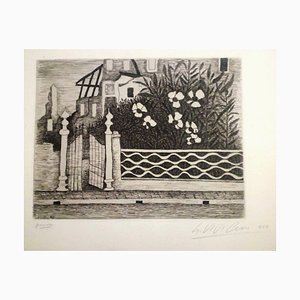 Gravure à l'Eau-Forte Flowers and Riuns par Giuseppe Viviani 1957