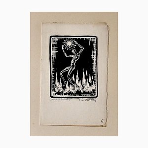 Incendio - Incisione in legno di carta originale di Erika Lawson Frimke - 1937 1937