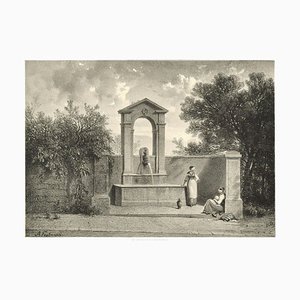 Interieur de Geneve. Fontaine de Beauregard-Original Lithograph by A. Fontanesi 1854