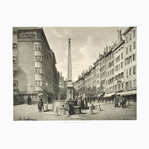 Interieur de Geneve. Fontaine et Rue de Coutance - Lithograph by A. Fontanesi 1854