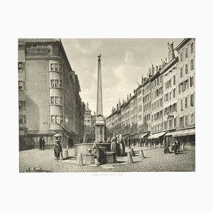 Interieur de Geneve. Lithographie Fontaine et Rue de Coutance par A. Fontanesi 1854