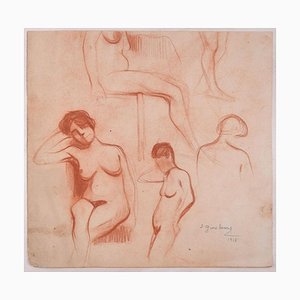 Études pour Nu Féminin - Dessin au Crayon par D. Ginsbourg - 1918 1918